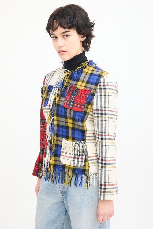 Moschino Couture Cream & Multi Wool Asymmetrical Tartan Jacket