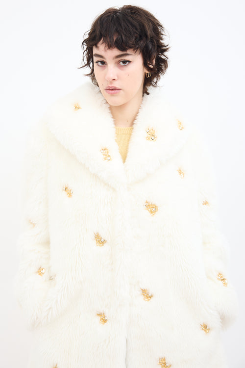 Moschino Couture White Faux Fur Embellished Coat