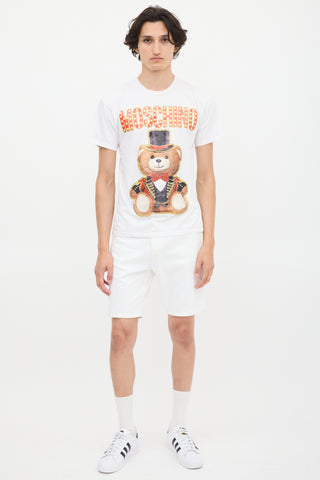 Moschino Couture White & Multicolour Circus Teddy Graphic  T-Shirt