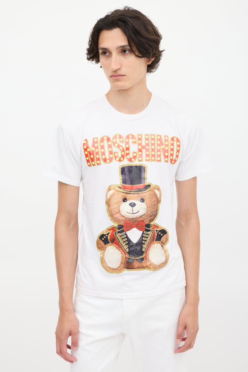 Moschino Couture White & Multicolour Circus Teddy Graphic  T-Shirt