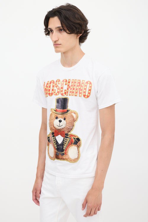 Moschino Couture White & Multicolour Circus Teddy Graphic  T-Shirt