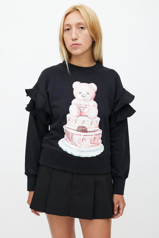 Moschino Couture! Black Cake Print & Ruffle Sweatshirt