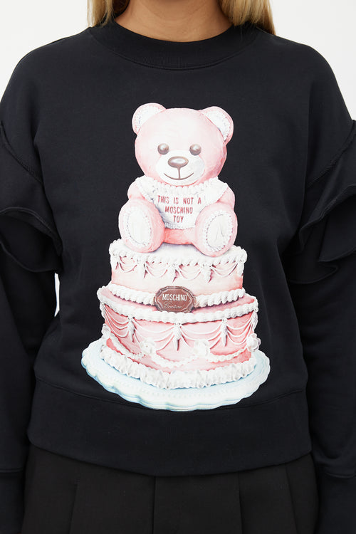 Moschino Couture! Black Cake Print & Ruffle Sweatshirt