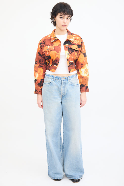 Moschino Jeans Orange & Black Floral Denim Jacket