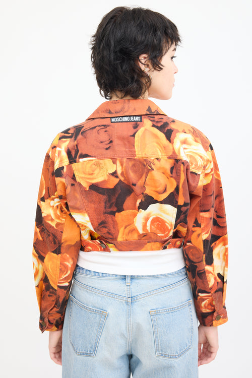 Moschino Jeans Orange & Black Floral Denim Jacket