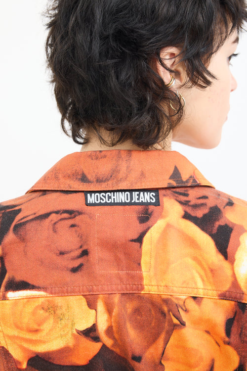 Moschino Jeans Orange & Black Floral Denim Jacket