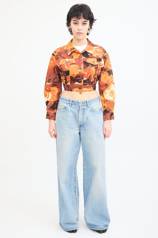 Moschino Jeans Orange & Black Floral Denim Jacket