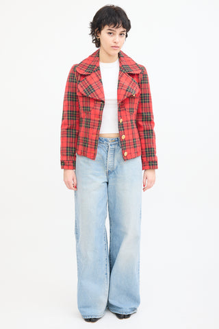 Moschino Jeans Red & Multi Tartan  Jacket