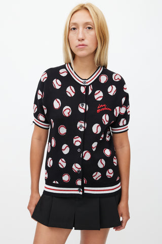 Moschino Love Black & Multi Baseball Short Sleeve Sweater