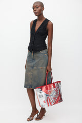 Moschino Red & Silver Leather Logo Tote