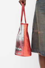 Moschino Red & Silver Leather Logo Tote