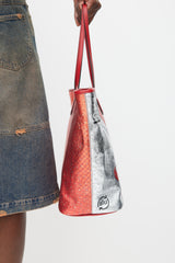 Moschino Red & Silver Leather Logo Tote