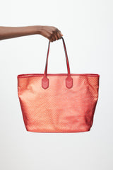 Moschino Red & Silver Leather Logo Tote