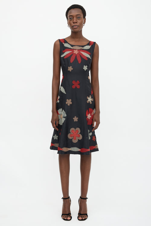 Moschino Silk Floral Applique Dress