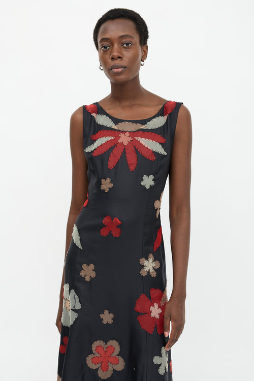 Moschino Silk Floral Applique Dress