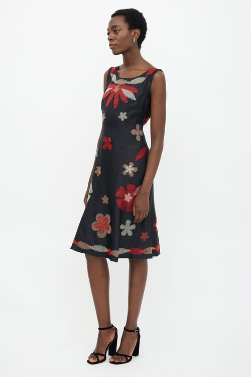 Moschino Silk Floral Applique Dress