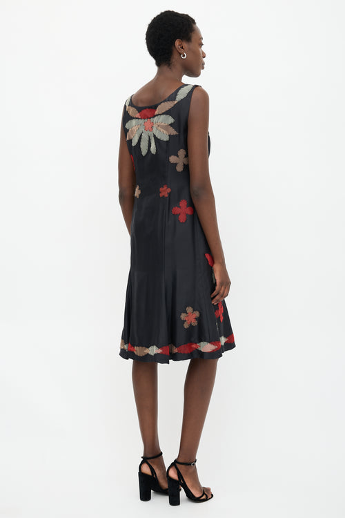 Moschino Silk Floral Applique Dress