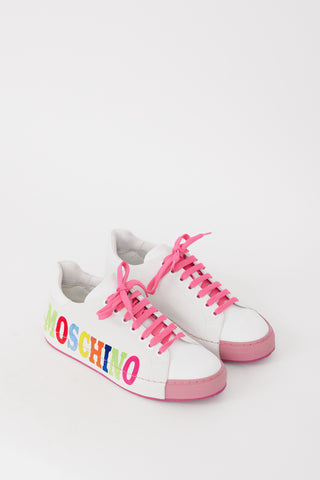 Moschino White & Multicolour Logo Low Top Sneaker