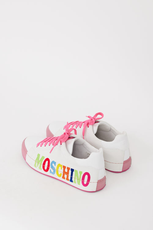 Moschino White & Multicolour Logo Low Top Sneaker