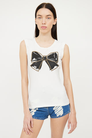 Moschino White & Black Studded Bow Top
