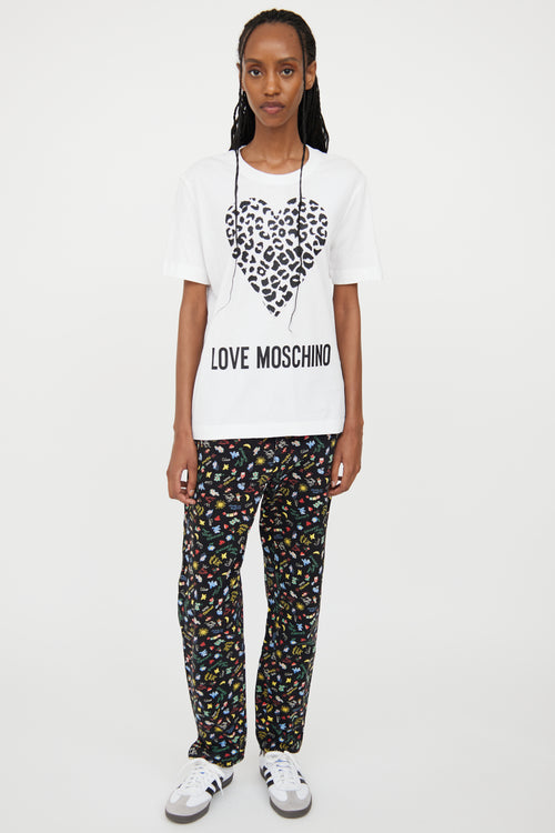 Moschino White Leopard Heart T-Shirt