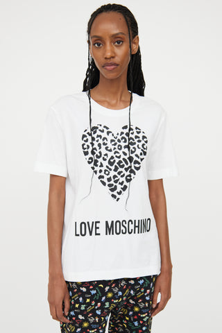 Moschino White Leopard Heart T-Shirt