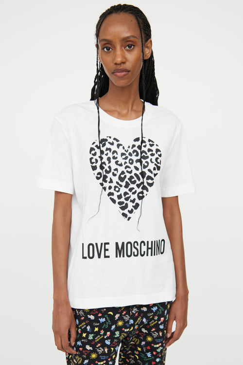 Moschino White Leopard Heart T-Shirt