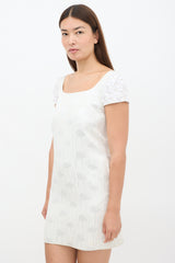 Moschino White & Silver Floral Jacquard Embellished Midi Dress