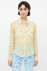 Moschino Yellow & Blue Floral Sheer Shirt