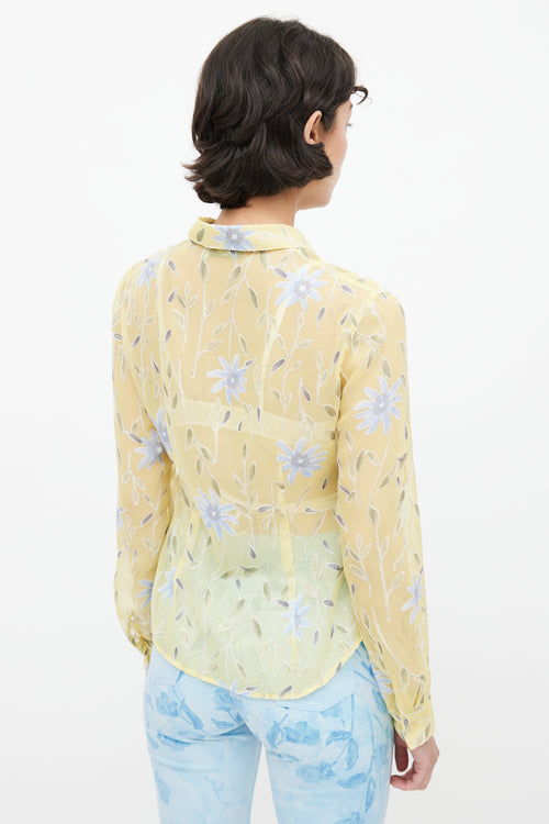 Moschino Yellow & Blue Floral Sheer Shirt
