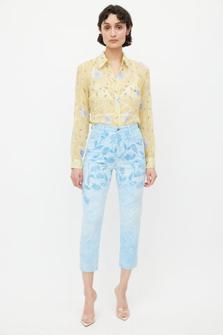 Moschino Yellow & Blue Floral Sheer Shirt