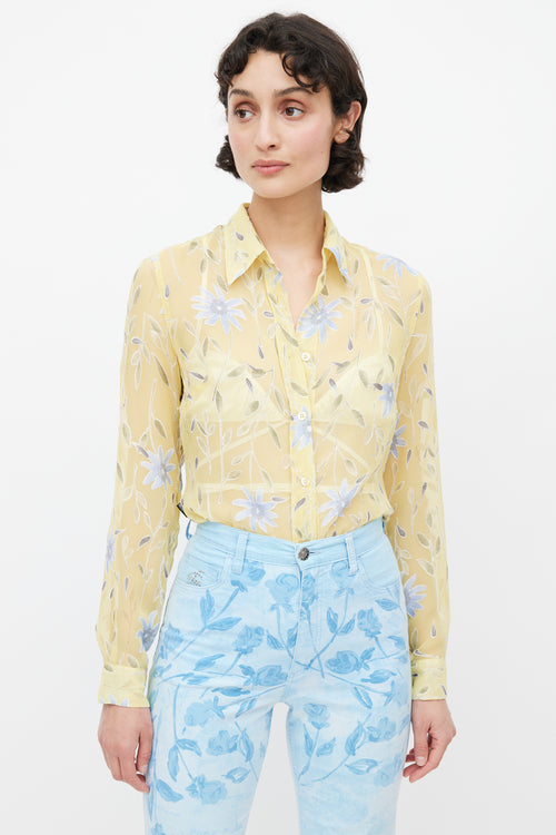 Moschino Yellow & Blue Floral Sheer Shirt