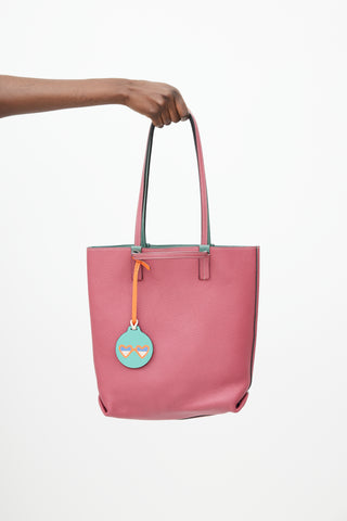 Moynat Green & Pink Reversible Leather Tote