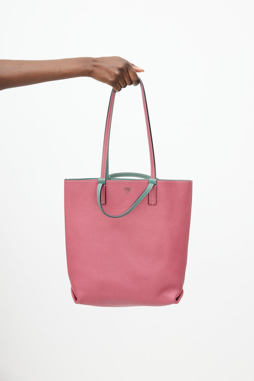 Moynat Green & Pink Reversible Leather Tote
