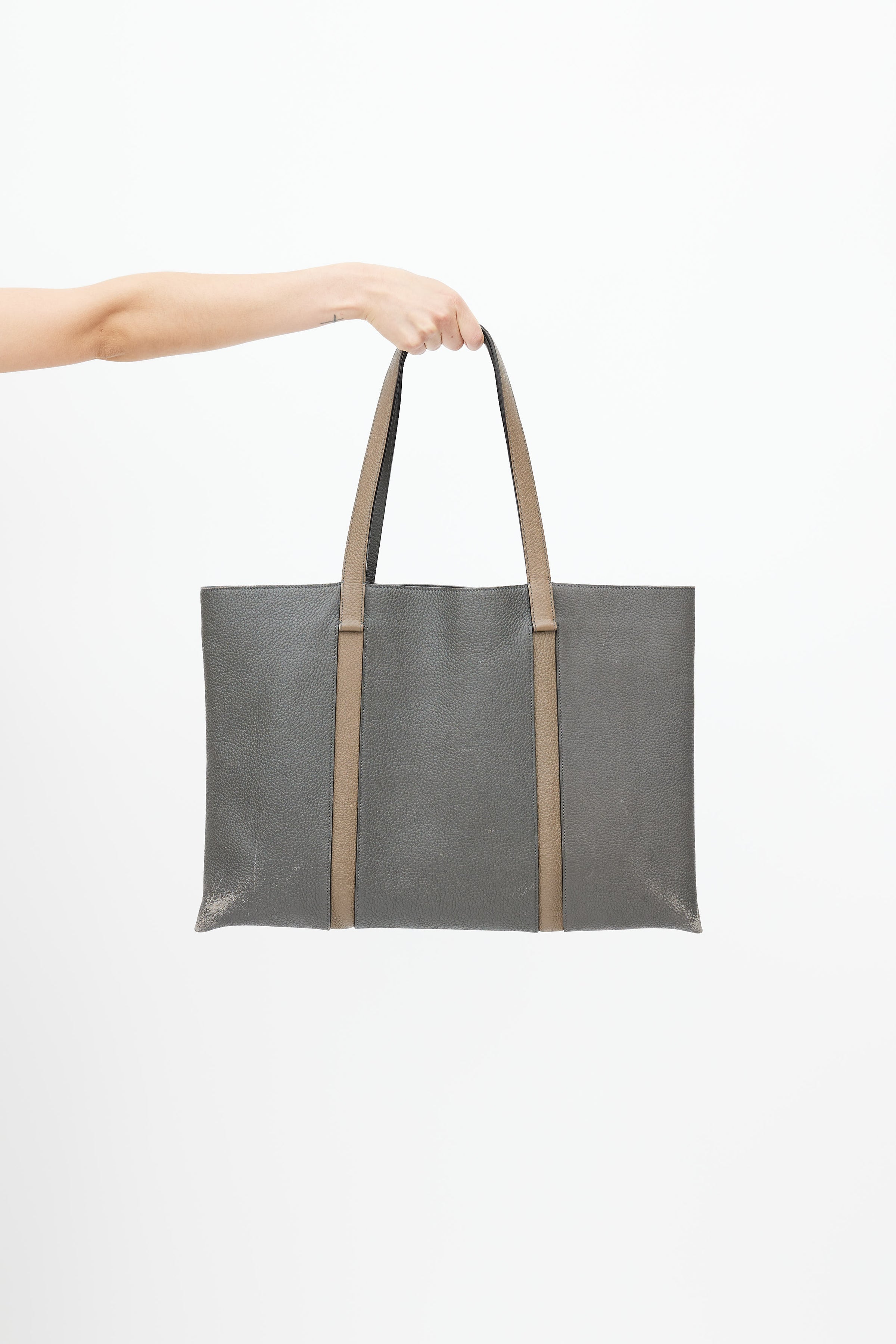 Moynat Grey Grained Leather Tote