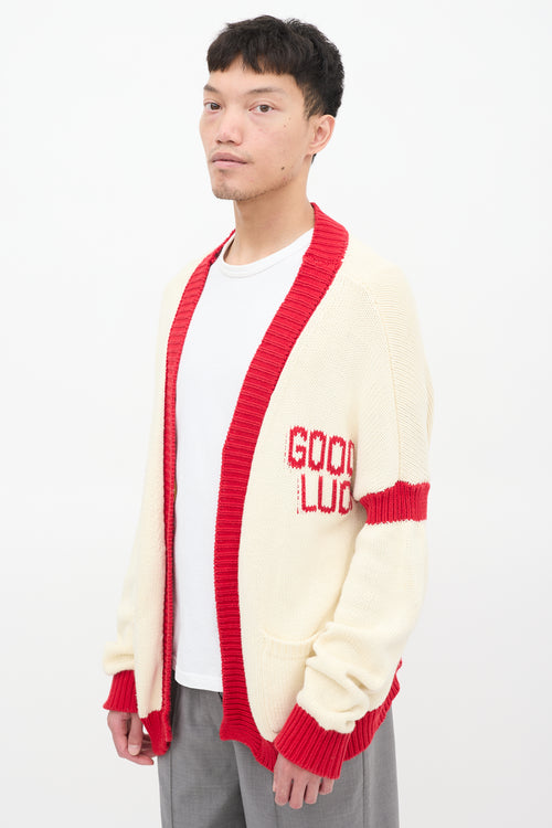 Mr. Saturday Cream & Red Cotton Good Luck Cardigan