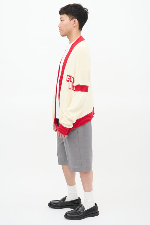 Mr. Saturday Cream & Red Cotton Good Luck Cardigan