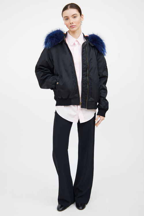 Mr. & Mrs. Black & Blue Fur Trim Bomber Jacket