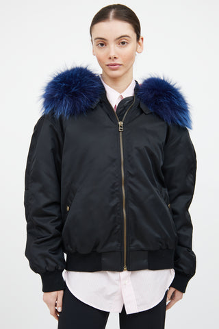 Mr. & Mrs. Black & Blue Fur Trim Bomber Jacket