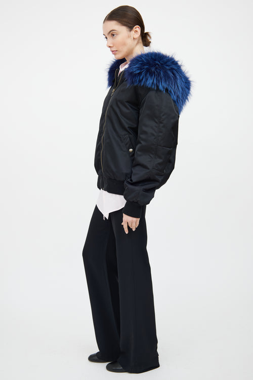 Mr. & Mrs. Black & Blue Fur Trim Bomber Jacket