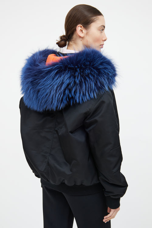 Mr. & Mrs. Black & Blue Fur Trim Bomber Jacket