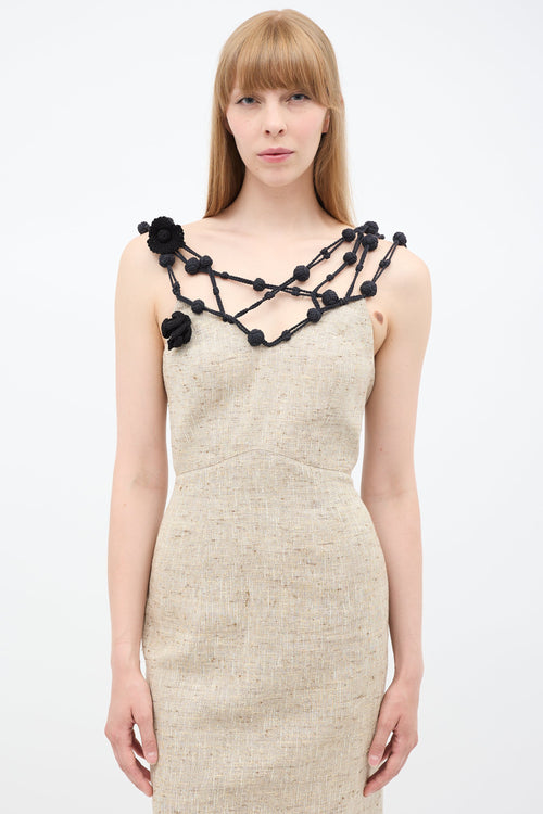 Mugler 1980s Beige Linen & Black Crochet Dress