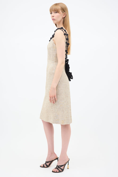 Mugler 1980s Beige Linen & Black Crochet Dress