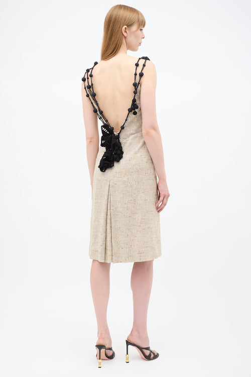 Mugler 1980s Beige Linen & Black Crochet Dress