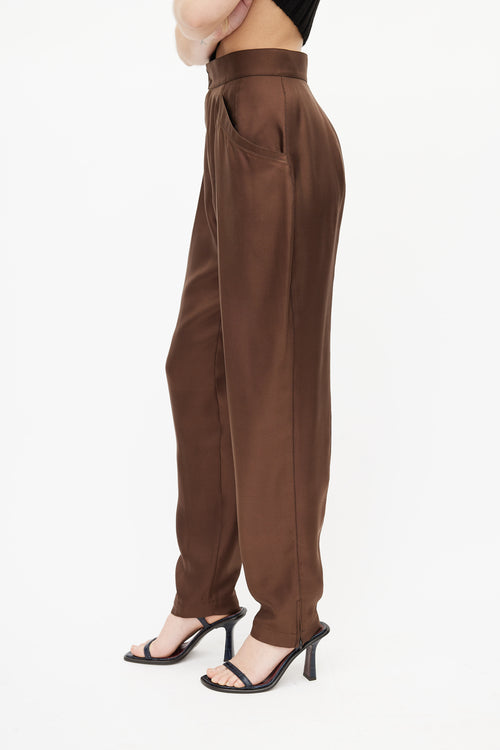 Mugler 1980s Brown Silk High Rise Trouser