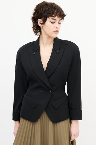 Mugler 1990s Black Wool Peak Lapel Blazer