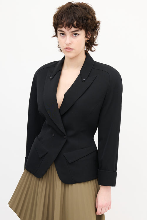 Mugler 1990s Black Wool Peak Lapel Blazer