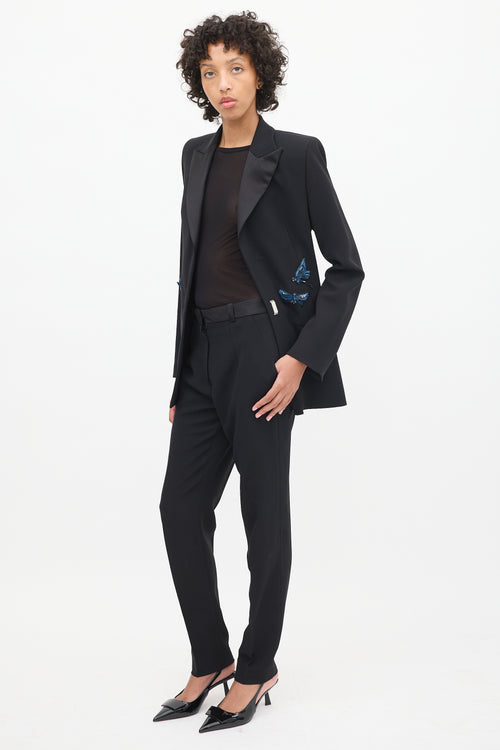 Mugler Black Satin Peak Lapel Embellished Suit