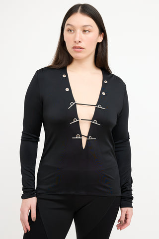 Mugler Black Toggle V-Neck Top