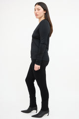 Mugler Black Toggle V-Neck Top